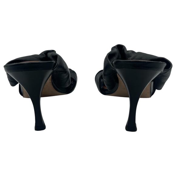 Alohas Puffy Twist Strap Leather Slip On Mules Heels Sandals Black 38 / 8 - Picture 3 of 6